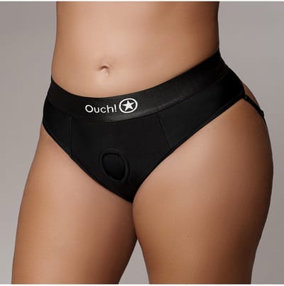 Shots - Ouch! OU830BLKXLXXL1 - Vibrating Strap-on Thong, Removable Straps - Black - XL/XXL