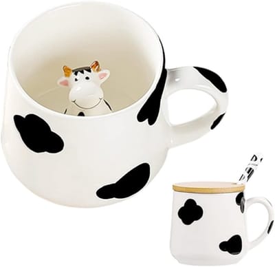 Verte Koffiemok - Leuke Dingen Keramische Koe Koffiemok - Theekopje met Deksel - Leuke Mokken met Lepel - Cadeaus voor Vrouwen - Koffiemok - 3D-Mok - Gepersonaliseerde Cappuccinokopjes
