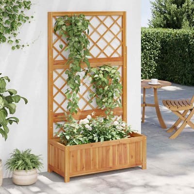 vidaXL - Plantenbak - verhoogd - met - latwerk - 85x38x150 - cm - massief - acaciahout