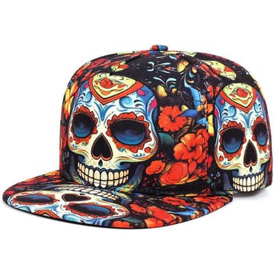Nieuwe Bedrukte Zombie Schedel Bloem Platte Rand Hoed Trendy Hip Hop Hoed Baseballpet Outdoor Vrijetijdssport Zonneklep Hoed Unisex red