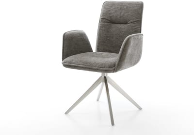 Eetkamerstoel Vinja-Flex kruisframe breed roestvrij staal bouclé zacht mud 360° draaibaar rocker-functie