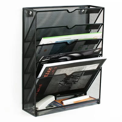 Dailygoods- Wandkrantenhouder 5 Etages - Documenthouder A4 - Metalen Organizer - Ruimtebesparend - Verticale Papierhouder - Inclusief Haken en Schroeven