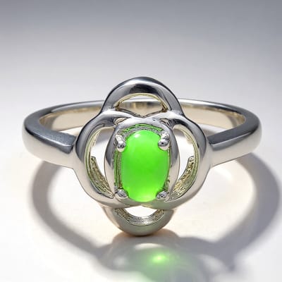 Cavill - 925 Sterling Zilveren Ring met 0,4 ct Keizerlijk Chrysopraas uit Australië - Ovaal Cabochon - Elegante Groene Edelsteenring - Maat 17