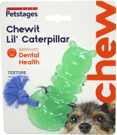 Petstages Orka Chewit Lil' Caterpillar - Hondenspeelgoed - 12x5x1 cm 100 g Mintgroen Blauw