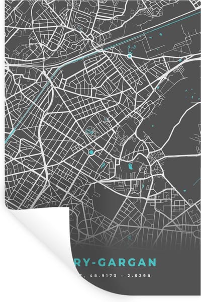 Muurstickers - Sticker Folie - Livry-Gargan - Frankrijk - Plattegrond - Kaart - Stadskaart - 20x30 cm - Plakfolie - Muurstickers Kinderkamer - Zelfklevend Behang - Zelfklevend behangpapier - Stickerfolie