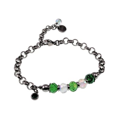 Armband Dames - Gepolijst RVS - Ronde Schakelarmband met Groen Kristallen - Verstelbaar