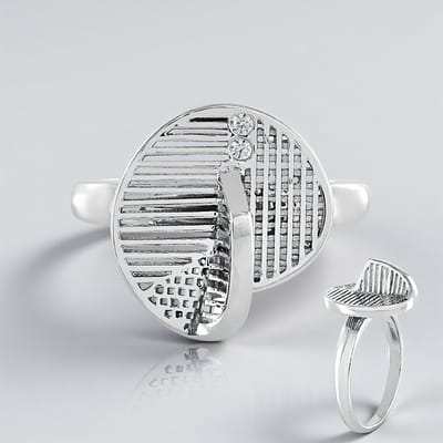 Cavill - Zilveren ring - 925 sterling zilver platina - 2 Cambodja zirkonen 0,044 ct - stijlvolle ovale damesring met gestreept patroon