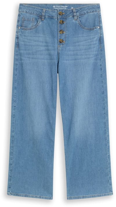 Tom Tailor - TTNELMA CULOTTE-jeans met knoopsluiting - Maat 26/28 - Clean Light Stone Blue Denim