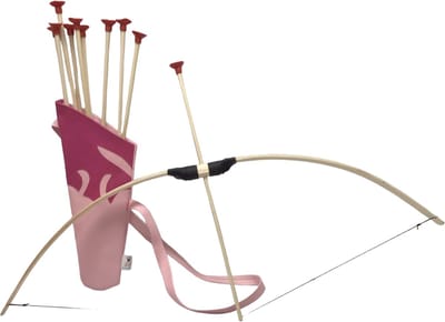 Houten PIJL EN BOOG Blank 100cm. Uitrusting met rug koker roze voor pijlen ( 10 pijlen )