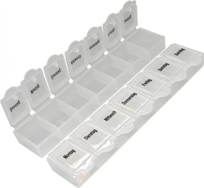 Pillendoosjes met dag aanduiding - 7 Vakjes - 7 dagen -15 x 3 x 2 cm - Handig formaat om mee te nemen - Transparant met kliksluiting