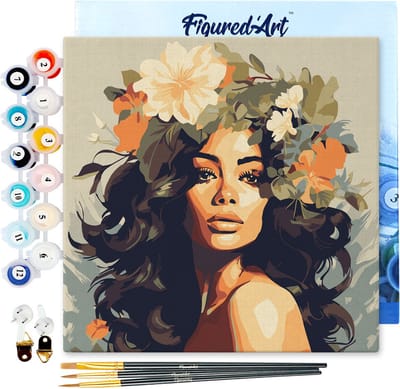 Figured'Art Mini Schilderen op Nummer Volwassenen 20x20cm met lijst Bloemen schoonheid koningin - Klein Formaat Creatieve Hobby Kit DIY Art Nummer Compleet