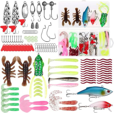 Complete 107-delige Visaas Set met Rubber Aas en Gemengde Lures voor Snoek, Forel en Baars - Inclusief Opbergdoos voor Zoet- en Zoutwater Visserij