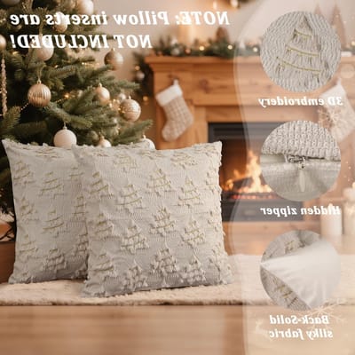 Set van 2 Decoratieve Kussenslopen 40x40 cm, Zachte Pluche Nepleer met Gouden Lijnen voor Kerstmis en Winterse Sfeer in de Woonkamer Beige