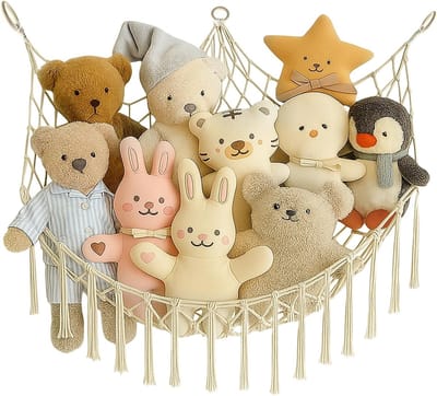 Teddy Hammock voor Speelgoedopslag, 100 x 100 x 150 cm, Hoekhouder voor Zachte Speelgoednetten en Kamerversiering