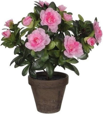 Mica Decorations Kunstplant - 1x - Azalea - groen/lichtroze - 27 cm - Met mooie bloemen