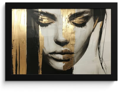 Poster in lijst - Fotolijst 30x20 cm - Posters - Ogen - Gezicht - Goud - Strepen - Posterlijst zwart - Decoratie - Wanddecoratie woonkamer - Muurdecoratie slaapkamer