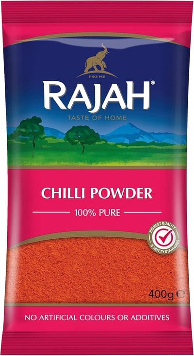 Rajah Chilipoeder 400 g - Chilipoeder voor pittige gerechten, premium kwaliteit, glutenvrij, Indiase kruiden | Perfect voor curry's en marinades met Kajal Sticker