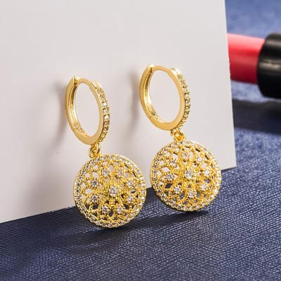 14k Gouden Holle Oorknopjes Vrouwelijke Mesh Oor gesp Rond Aros Mujer Oreja Oorbellen Bizuteria 14k Geelgouden Oorbel Met Doos goud
