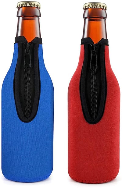 2-delige Isolatiehoes voor bierflessen - isolatiehoes van neopreen - hoes voor flessen met lange hals - houdt de temperatuur vast - antislip - materiaal van neopreen - met ritssluiting - geschikt voor flessen met lange hals - Blauw, rood