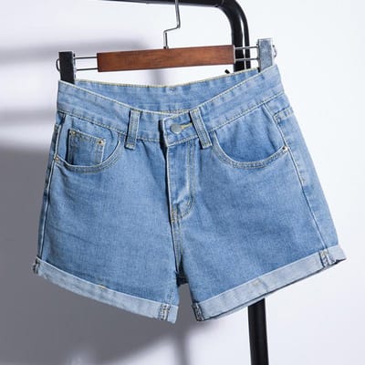 Shorts en denim taille haute pour femmes en été Étudiants Amples Bords bouclés Pour les faire paraître minces Pantalon A-ligne à jambes larges Version coréenne 3XL gray