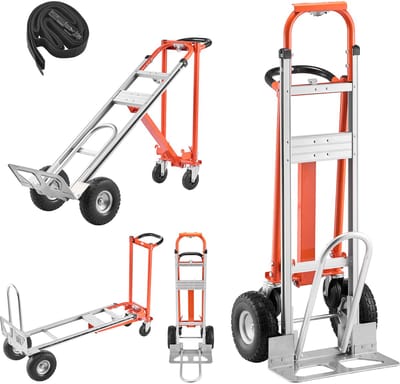 4-in-1 Steekwagen met Een Laadvermogen van 453,6 kg in 4-Wielmodus, Veelzijdige Transporttrolley met Antisliphandgreep en Stevige Wielen, Gemaakt van Aluminiumlegering, Ideaal voor Verhuizingen, Kantoren 4n Magazijnen.
