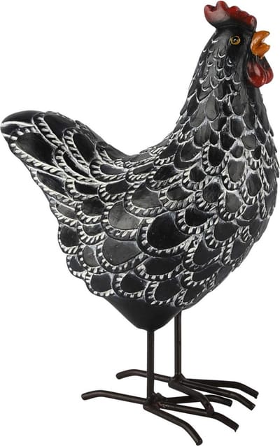 Dekoratief | Kip staand, zwart/wit, resina, 14x8x19cm | A250071