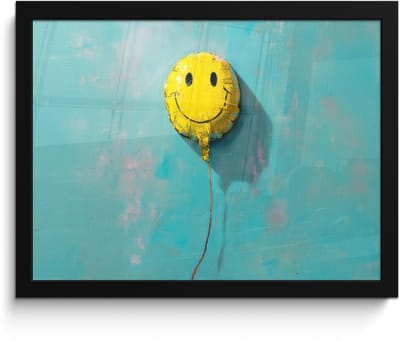 Poster in lijst - Fotolijst 40x30 cm - Posters - Ballon - Geel - Smiley - Posterlijst zwart - Decoratie - Wanddecoratie woonkamer - Muurdecoratie slaapkamer