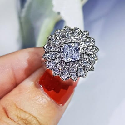 cuivre nouveau populaire flocon de neige zircon blanc mariage collier de mariée haut de gamme tempérament boucles d'oreilles bague ensemble 3 pièces bijou cadeau gray