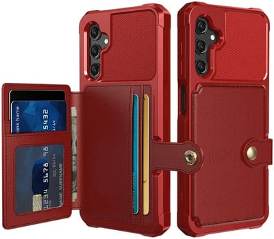 Portemonnee Hoesje Geschikt voor Samsung Galaxy A15 - Back Cover met Pasjeshouder - Telefoonhoesje voor Pinpas - Kaarthouder op Achterkant - Case met Magneet voor Auto Houder Rood