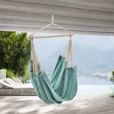 Katoenen Hangstoel - Zit Hangmat - Buiten Ontspannen - 360 Graden Draaibaar - 180x125 cm - Leisteen Blauw