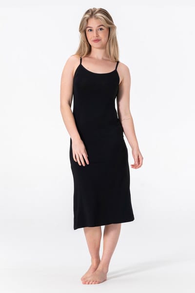 Bamboe Onderjurk Lang - Verstelbare Spaghetti Bandjes - Zwart - Maat S/M (EU 36-38) - Lengte (112CM)