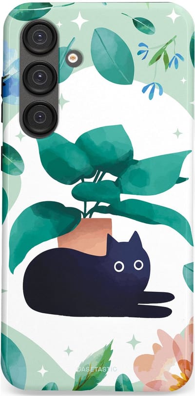 Casetastic hoesje geschikt voor Samsung Galaxy S25 Plus - Dubbellaagse bescherming - Plantenkat - Fashion Case - Lichtgrijs Turquoise Wit Mintgroen