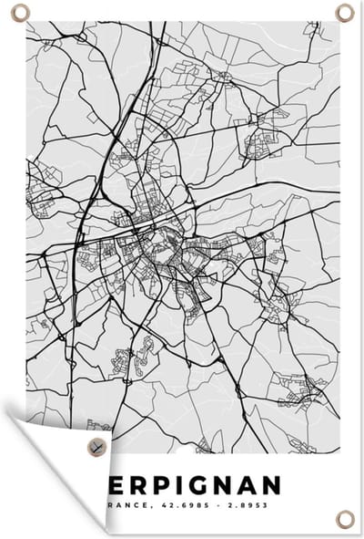 Muurdecoratie Plattegrond - Perpignan - Stadskaart - Kaart - Frankrijk - 120x180 cm - Tuinposter - Tuindoek