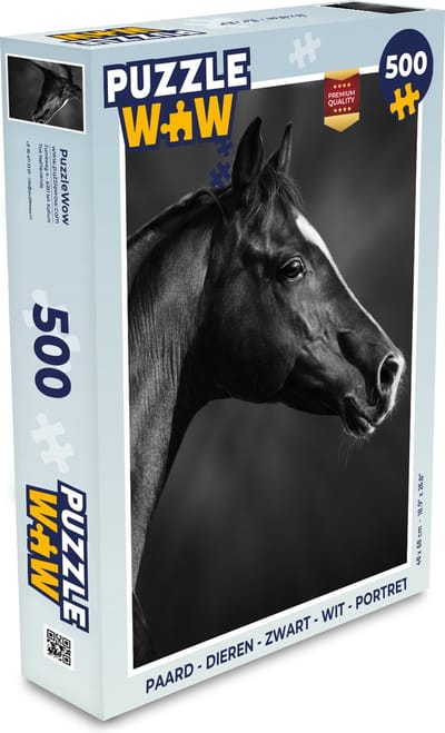 Puzzel Paard - Dieren - Zwart - Wit - Portret - Legpuzzel - Puzzel 500 stukjes