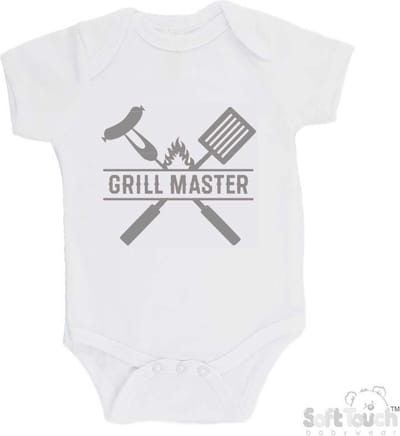 100% Katoenen Romper "Grill Master" Unisex Katoen Wit/grijs Maat 62/68