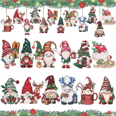 Houten Kerstdecoraties, 24 Stuks Kersthangertjes, Santa Claus en Boomdecoraties voor Creatieve Projecten, 12 Unieke Ontwerpen