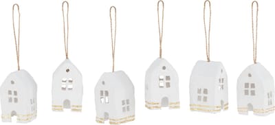 J-Line kersthanger Huis - katoen maché - wit/goud - doos van 6