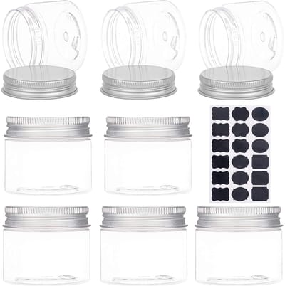 Dailygoods- Bewaarpotjes 18 stuks - Ronde Potjes - PET-Kunststof - 50 ml - Slagvast - Aluminium Schroefdeksels - Opbergpotjes
