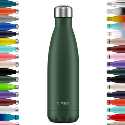 FLASKE Original Drinkfles 500 ml - Geïsoleerde RVS Waterfles - BPA-vrij - 12u Warm & 24u Koud - Geschikt als Thermosfles en Thermoskan - Water Bottle Stainless Steel - Moss