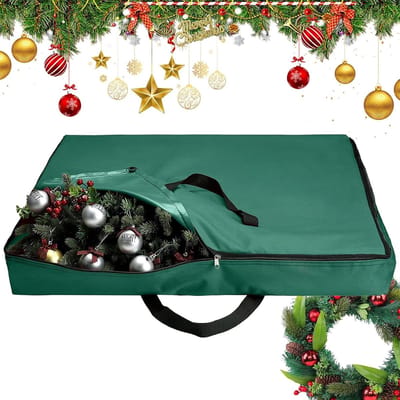 Krans Opbergcontainer - Decoratie Tas - Feestartikelen Opslag - Stevige Oxford-stof - 76 cm - Groen
