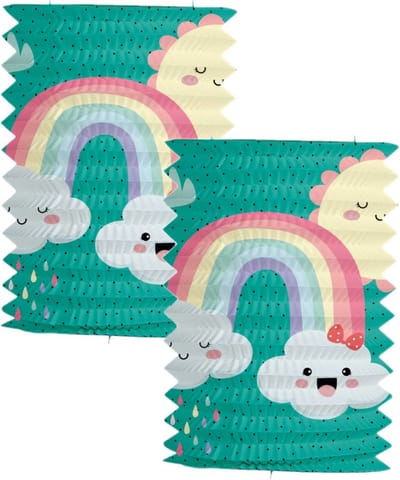 Folat Trek lampion regenboog - 2x - H16 cm - blauw - papier - Sint Maarten/kinderfeestje versiering/lampionnen