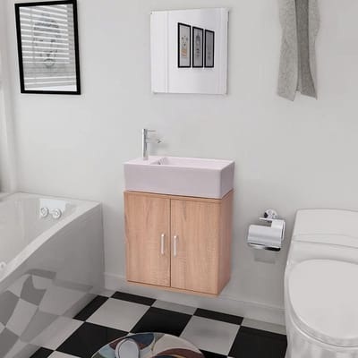 Badkamermeubelset - Wastafelcombinatie - Badkamer Opbergen - Keramische Wastafel - 48 x 25 cm - Beige