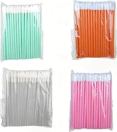 Verwijderbare lippenborstels van bamboe met katoenen wattenstaafjes - 200 stuks in 4 kleuren - ideaal voor make-up schoonmaak en nauwkeurige applicatie - perfect voor professioneel en dagelijks gebruik