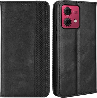 Coverup Hoesje - Geschikt voor Motorola Moto G84 Hoesje - Coverup Vintage Style Book Case - Zwart