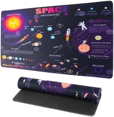 PromoHome Ruimteplaneet Bureauonderlegger voor Kinderen - Kleurrijke Zonnestelsel Gaming Muismat - 70x30 cm Waterdichte Bureaumat met Educatieve Ontwerp