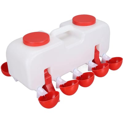 Kippenwaterbak 10L Grote Capaciteit Bovenkant Vullen Pluimvee Waterbak met 10 Waterbakjes voor Eend Gans Type 2 white