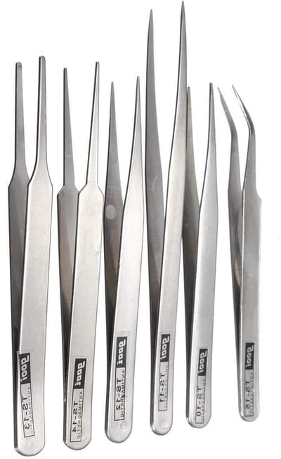 Roestvrijstalen Tweezer Set - Precisie Tangen Kit - Elektronica Reparatie - Anti-statisch Ontwerp - 6 Stuks - Zilverkleurig