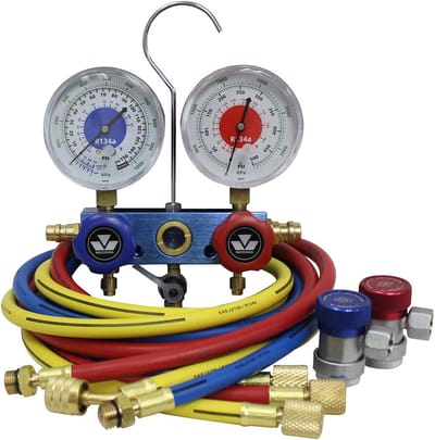 Spruitstuk Gauge Set - Manifold Meters - Airco Service - Precisie Gekalibreerd - 3x 72" Slangen - Blauw