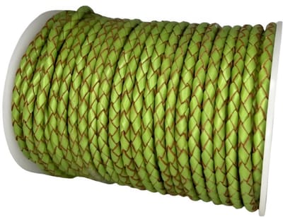 Gevlochten Leren Koord Rond, 10 m x 4 mm - Rond Gevlochten Lederen Koord, Voor Halskettingen, Armbanden, Sieraden, Knutselkralen en Veters (Groen)
