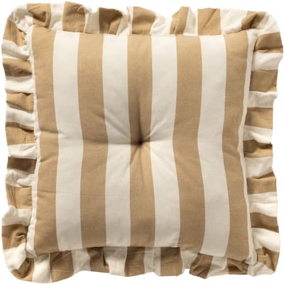 Dutch Decor - BELLA - stoelkussen 40x40 cm - gestreept - ruches - Irish Cream - beige - Zitkussen